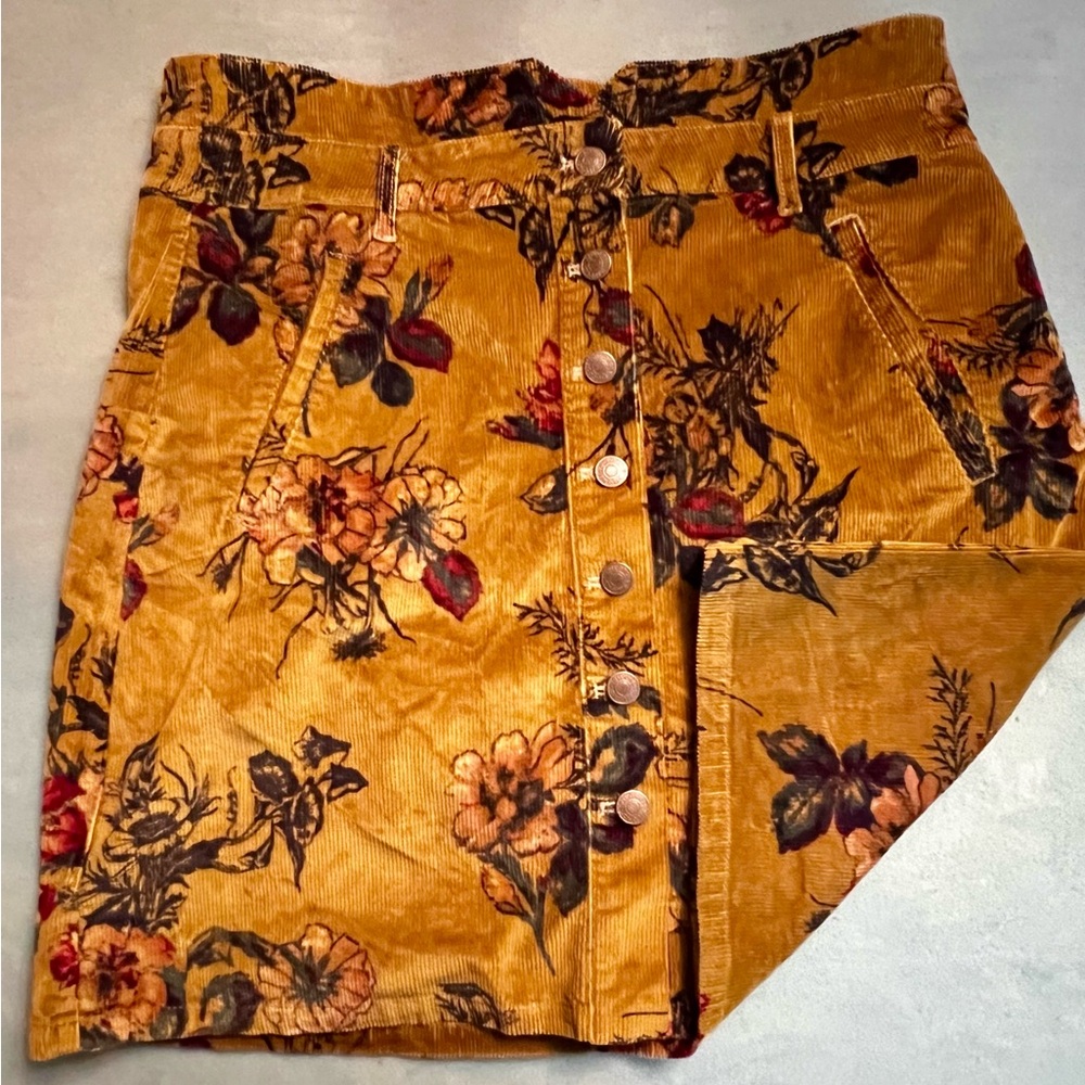 Floral Corduroy Button-Front Skirt